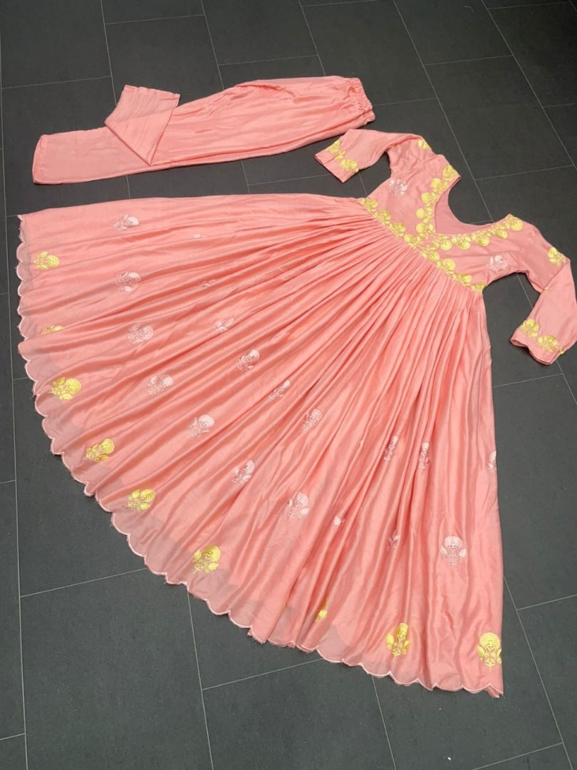 Alia bhatt peach maslin cotton embroidered designer kurti