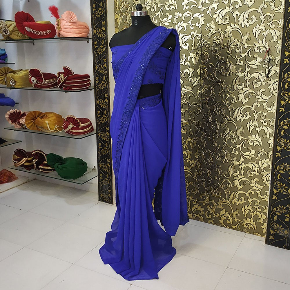 alia bhutt blue georgette partywear saree