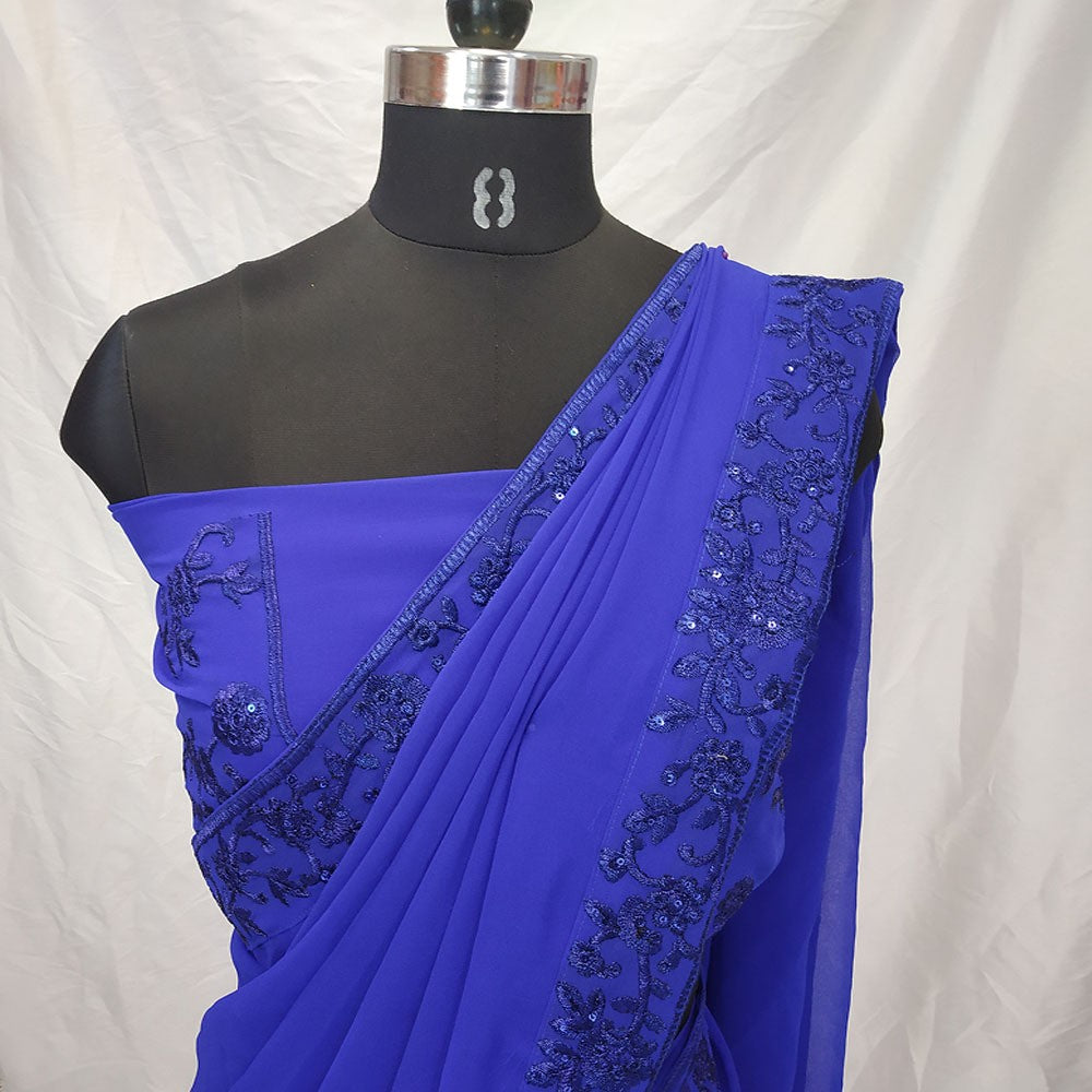 alia bhutt blue georgette partywear saree