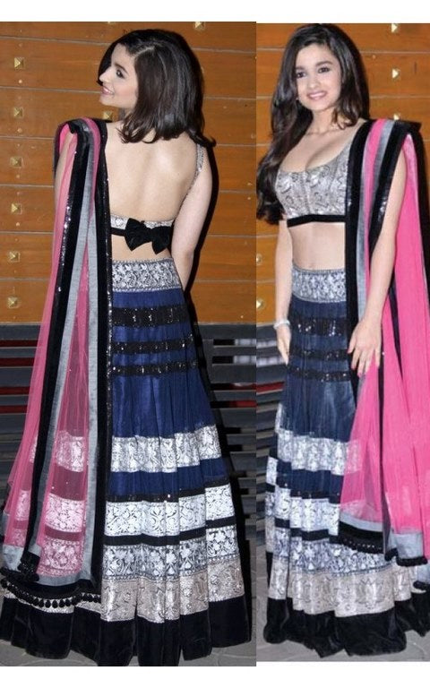 Alia bhutt semi stitched embroidered net lehenga