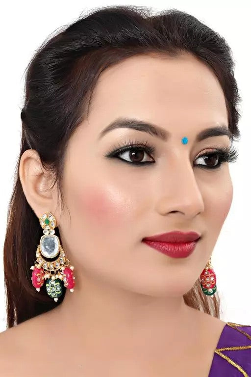 Alloy gold plated kundan jhumka earrings