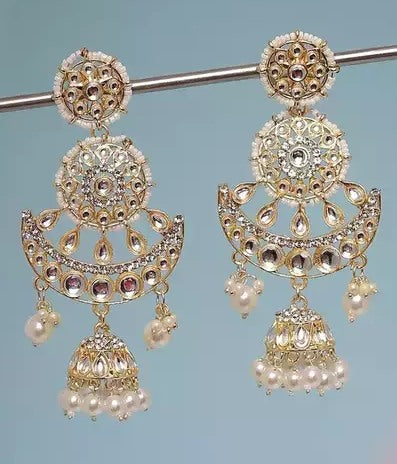 Alloy gold plated kundan pearl jhumka earrings