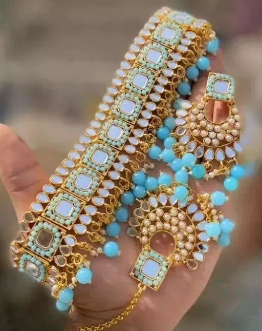 Alloy gold plated multicolor pearls cocker jewellery set
