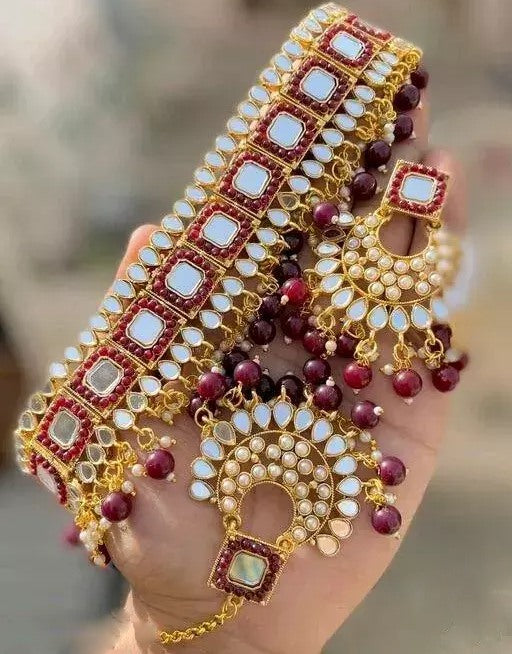 Alloy gold plated multicolor pearls cocker jewellery set