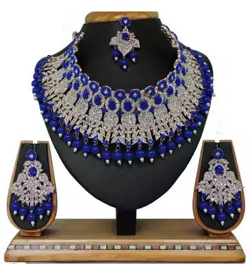 Alloy rhodium plated pink pearl and stones diamond Jewellery set