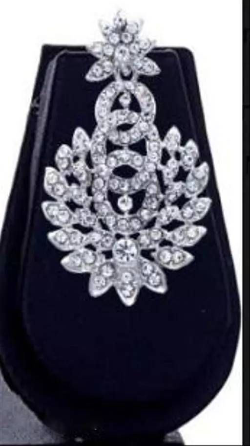 Alloy silver plated american diamond necklace with earrings and maangtika