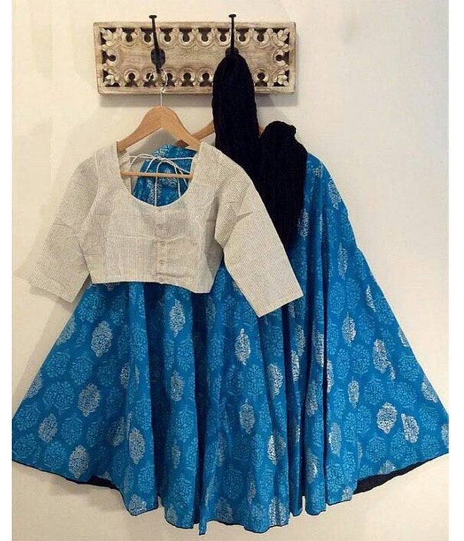 Angel printed blue lehenga