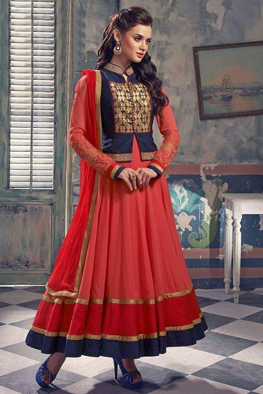 Apri embroidered red partywear anarkali suit