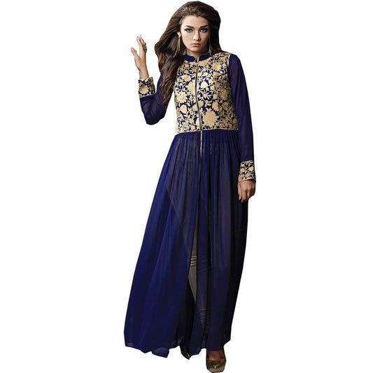 Apri Georgette embroidered blue salwar suit