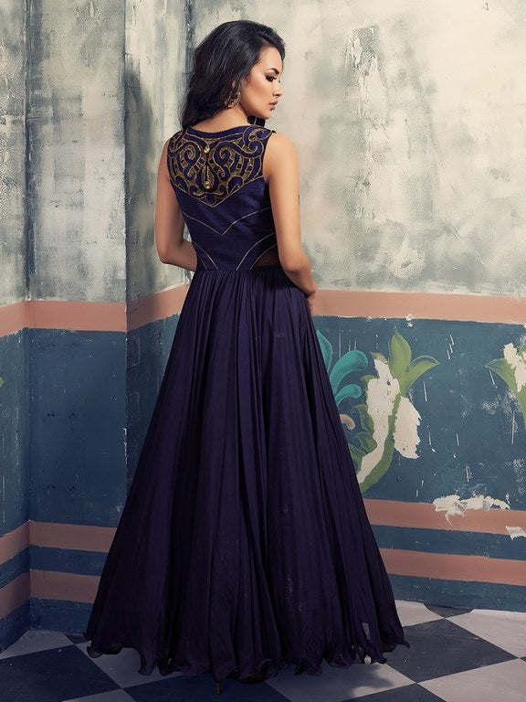 apri gown style blue anarkali suit