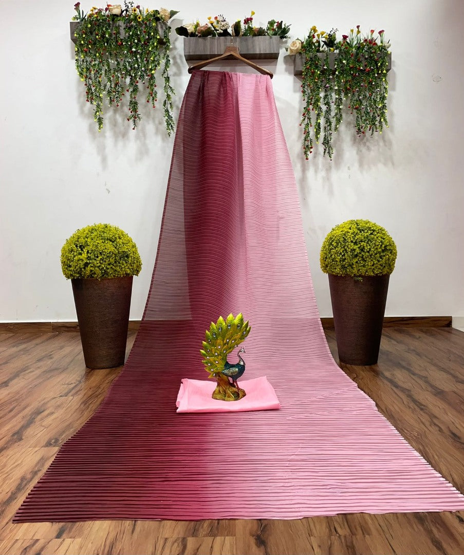 Baby pink and maroon georgette pleated saree