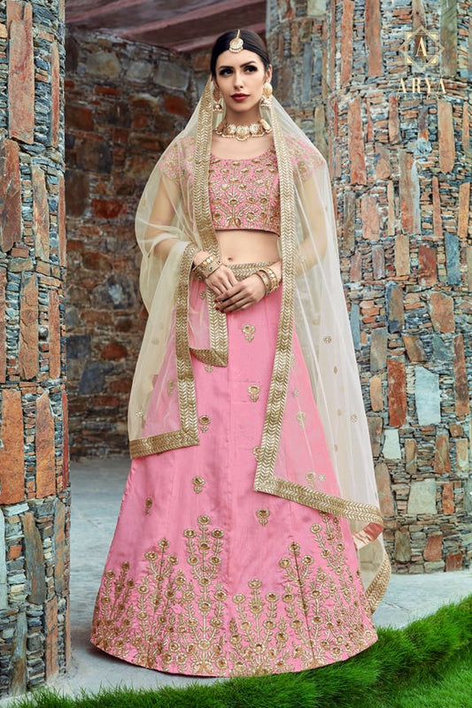 baby pink art silk embroidered wedding lehenga choli