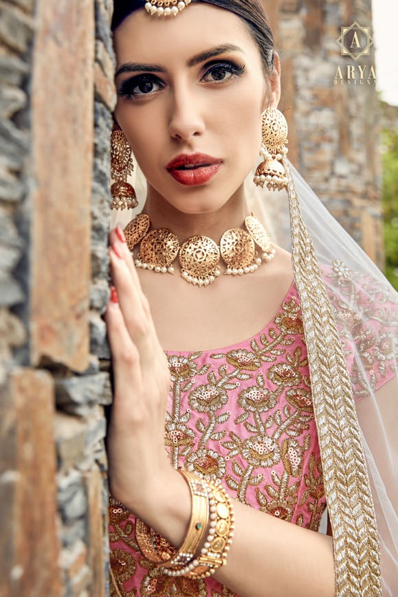 baby pink art silk embroidered wedding lehenga choli