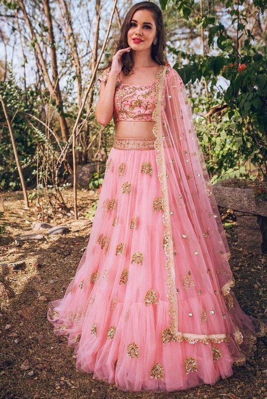 Baby pink beautiful embroidered wedding lehenga choli