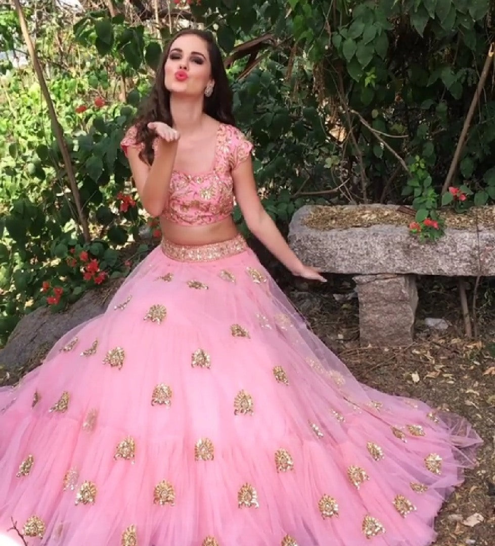Baby pink beautiful embroidered wedding lehenga choli