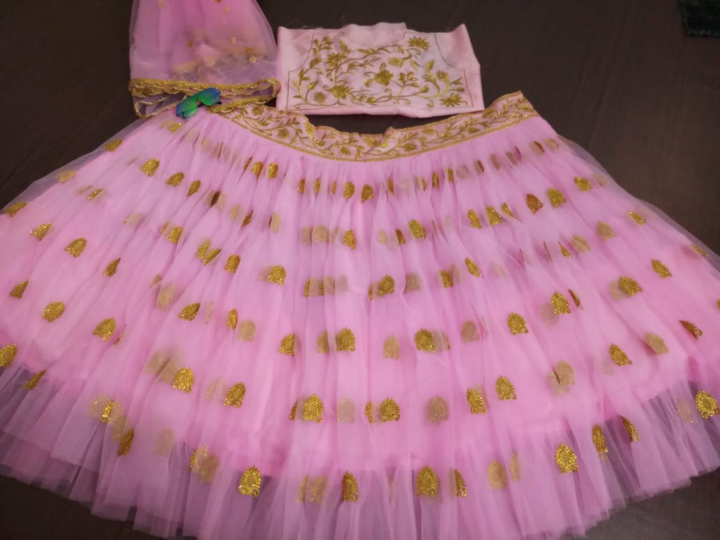 Baby pink beautiful embroidered wedding lehenga choli