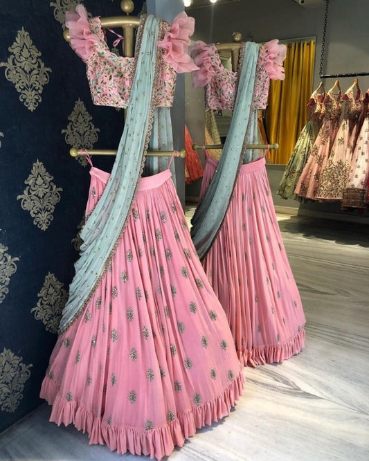 Baby pink beautiful embroidered wedding wear lehenga choli