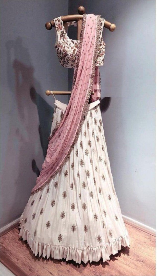 Baby pink beautiful embroidered wedding wear lehenga choli