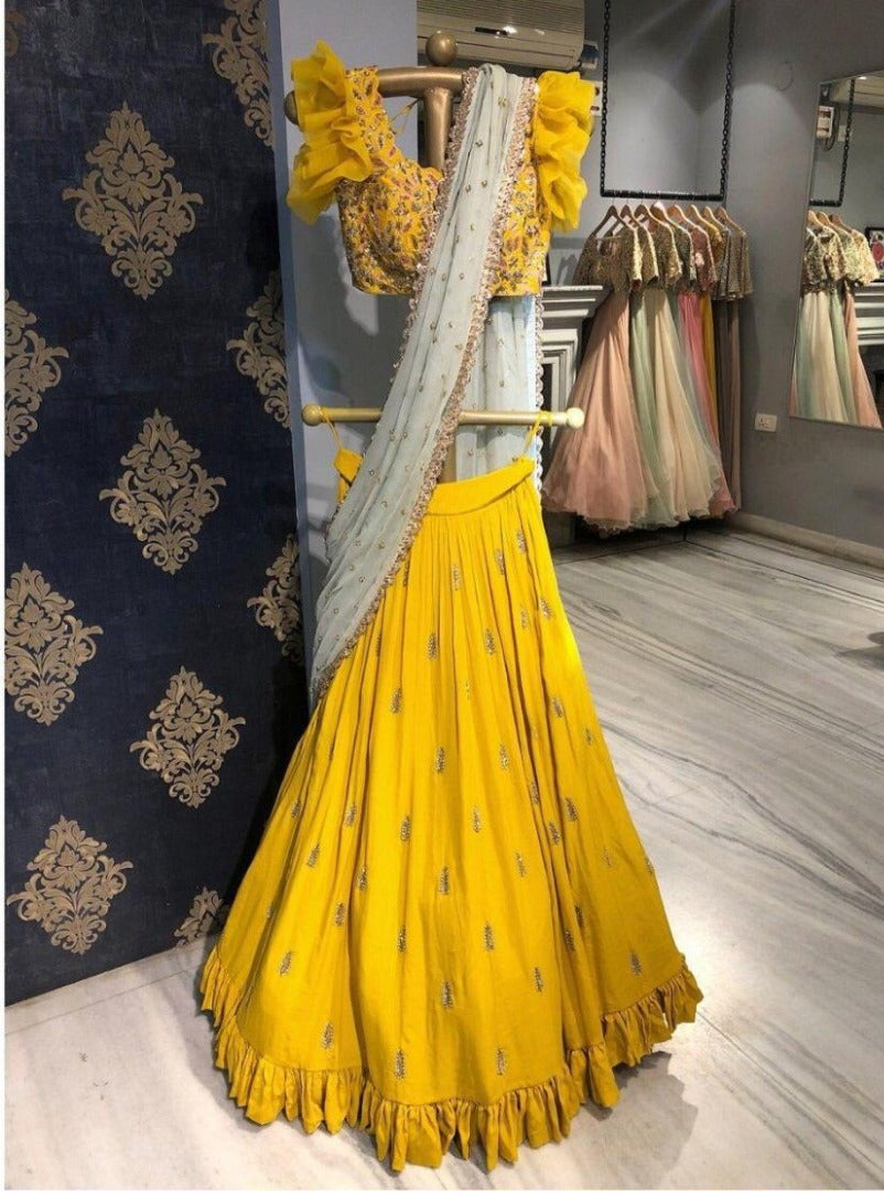 Baby pink beautiful embroidered wedding wear lehenga choli