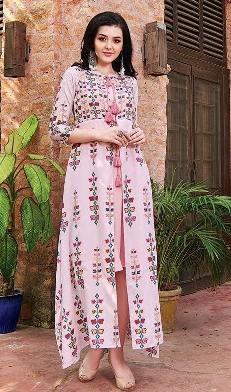 Baby pink cotton printed casual kurti