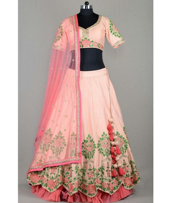 Baby pink designer embroidered wedding lehenga