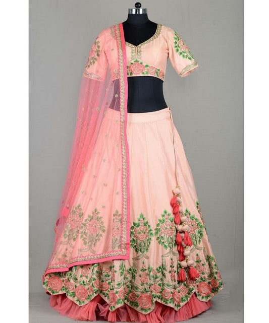 Baby pink designer embroidered wedding lehenga