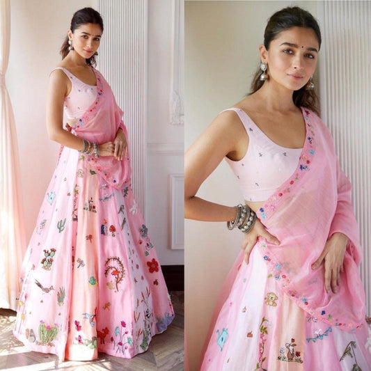 Baby pink digital printed girlish lehenga choli