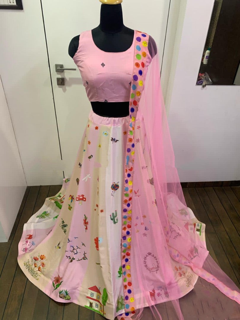 Baby pink digital printed girlish lehenga choli
