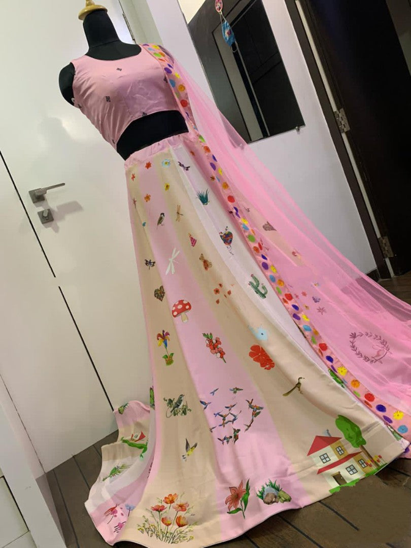 Baby pink digital printed girlish lehenga choli