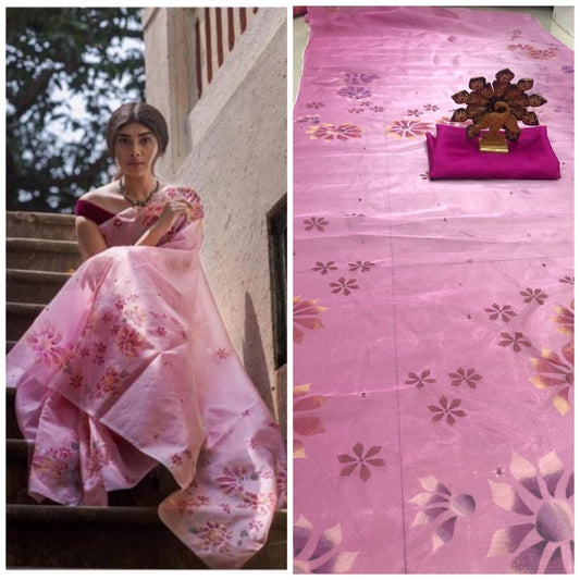 Baby pink digital printed organza saree