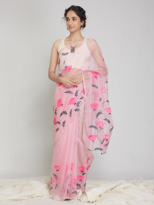 Baby pink digital printed organza saree