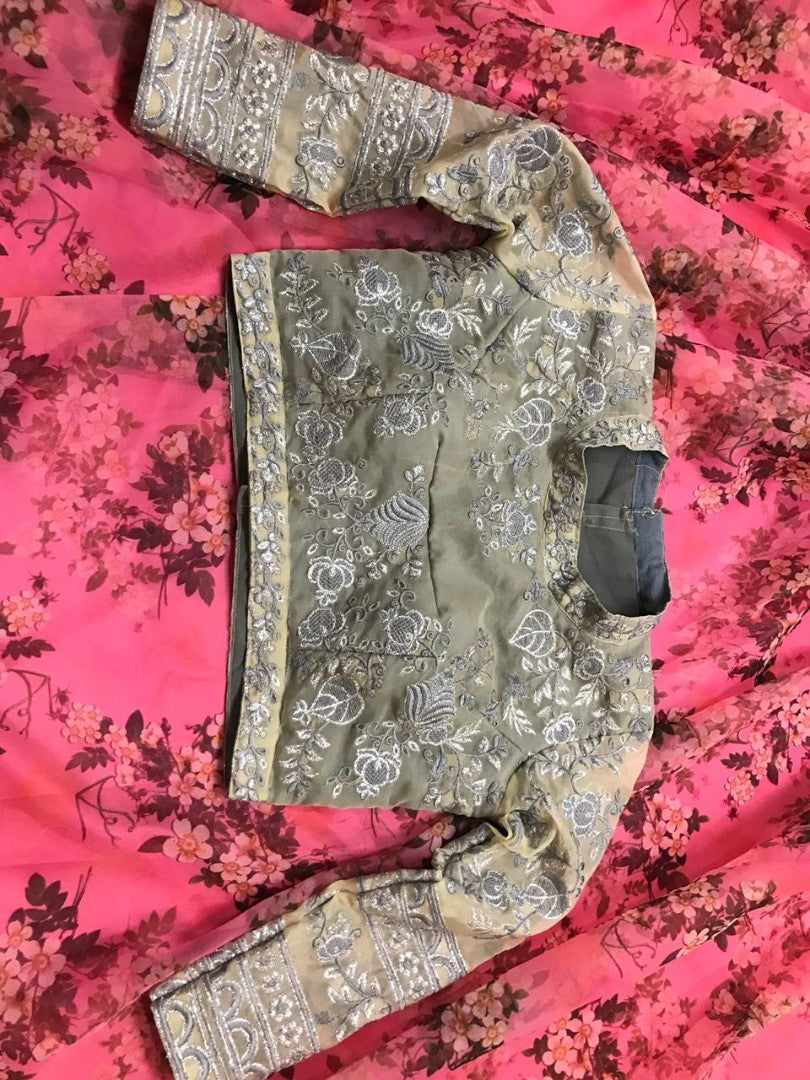 Baby pink digital printed organza silk ceremonial lehenga