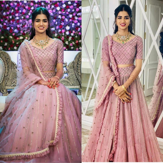 baby pink embroidered ceremonial lehenga choli