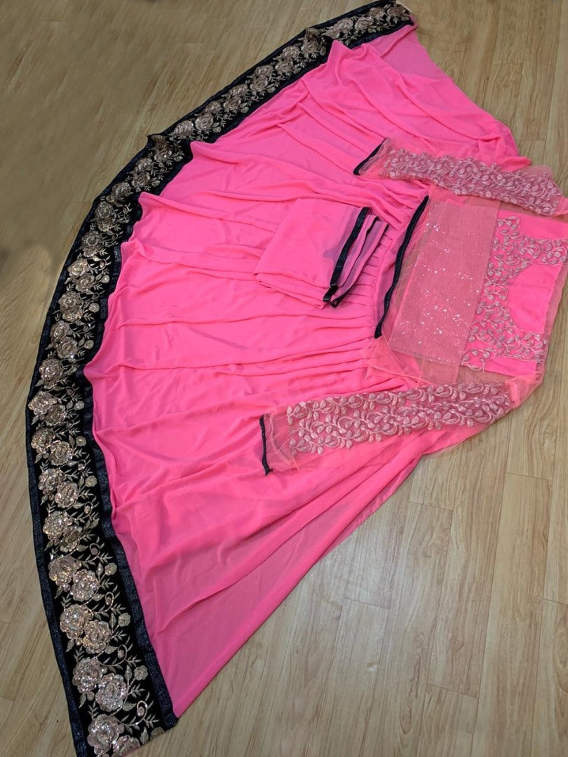 Baby pink faux georgette girlish lehenga choli