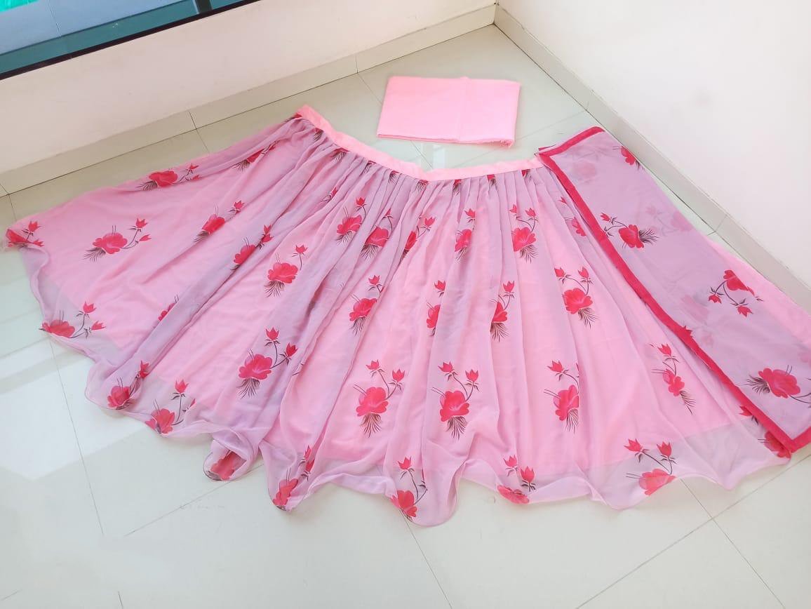 Baby pink floral printed georgette girlish ceremonial lehenga choli