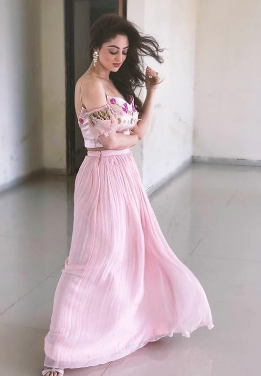 Baby pink georgette beautiful crop top lehenga