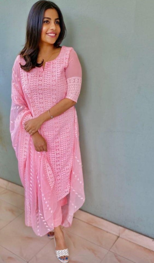 Baby pink georgette chine stich salwar suit