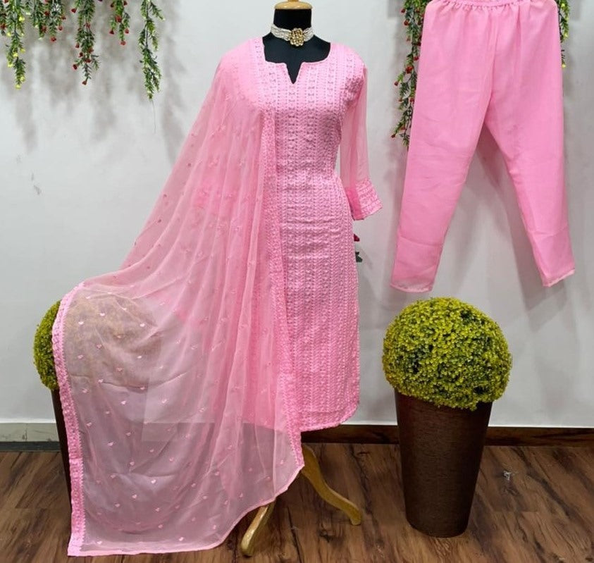 Baby pink georgette chine stich salwar suit