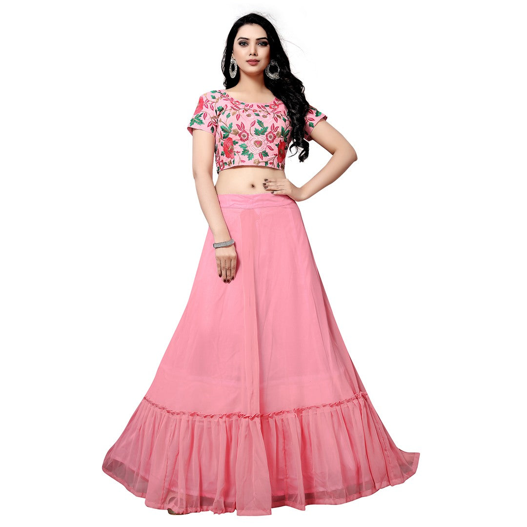Baby pink georgette croptop lehenga