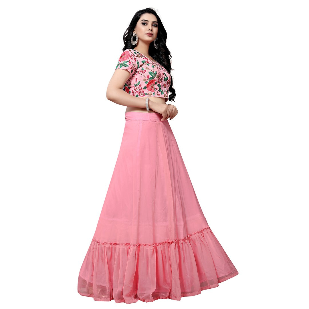 Baby pink georgette croptop lehenga