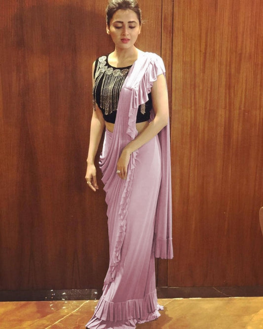 baby pink georgette designer ruffle saree