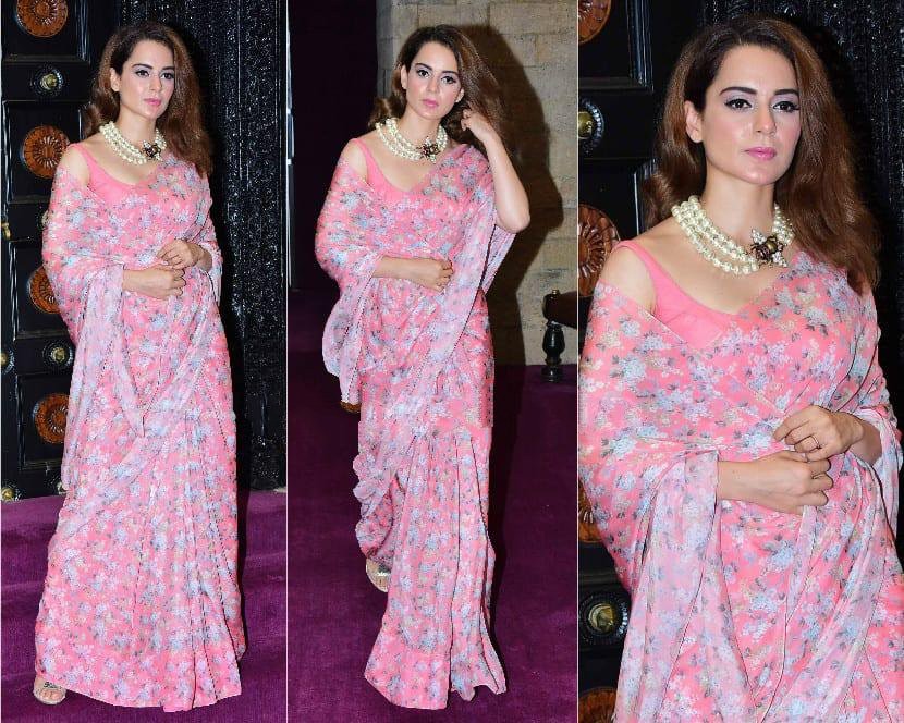 baby pink georgette digital flower printed saree