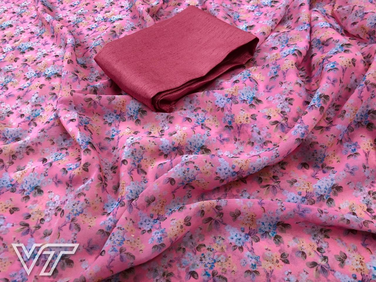 baby pink georgette digital flower printed saree