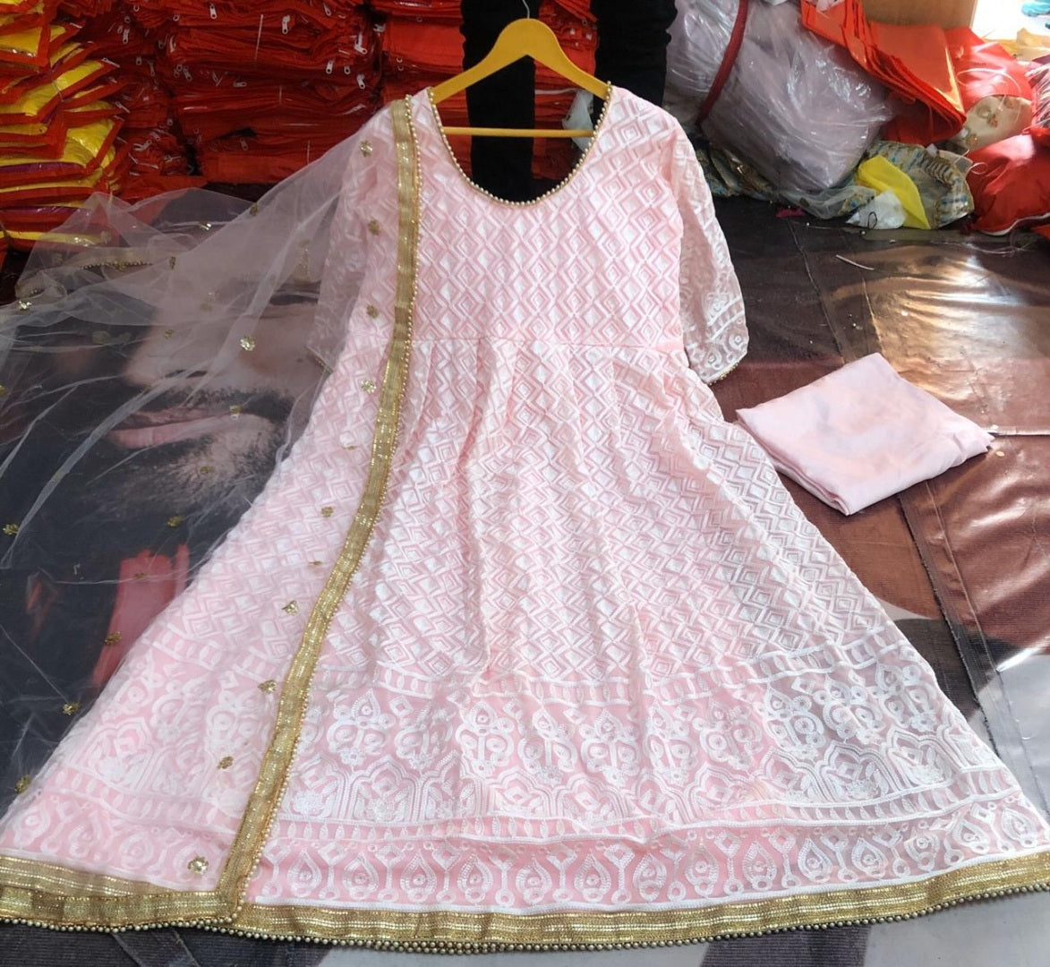 Baby pink georgette embroidered anarkali suit