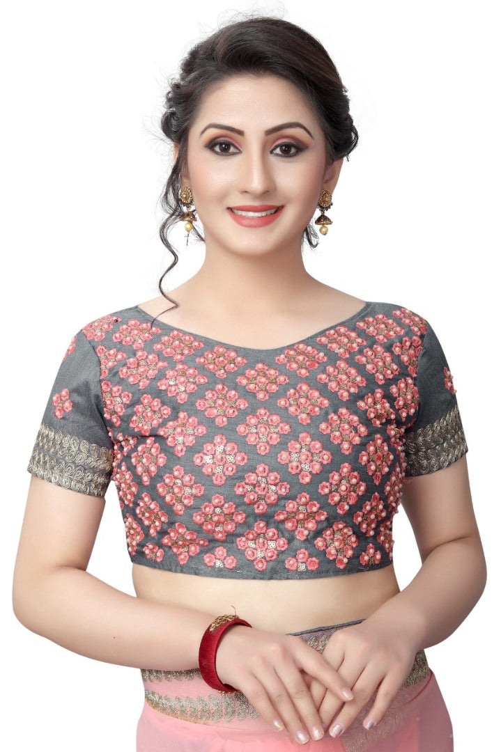 Baby pink georgette embroidered and stone work casualwear saree