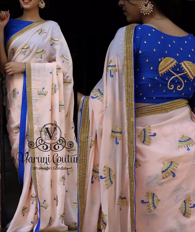 baby pink Georgette embroidered festival wear saree