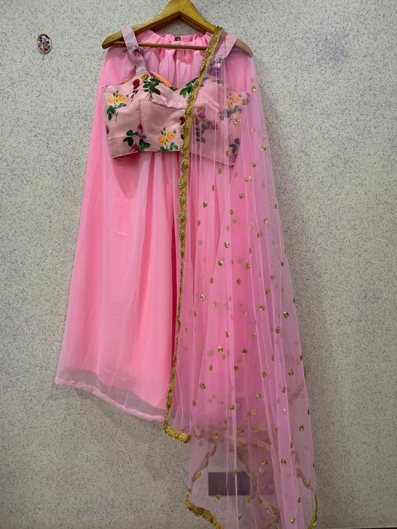 Baby pink georgette girlish lehenga choli