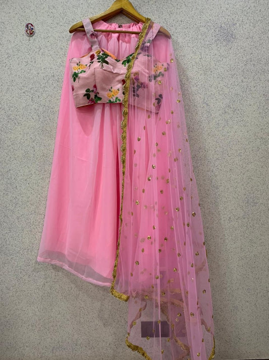Baby pink georgette girlish lehenga choli