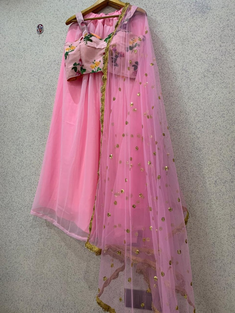 Baby pink georgette girlish lehenga choli