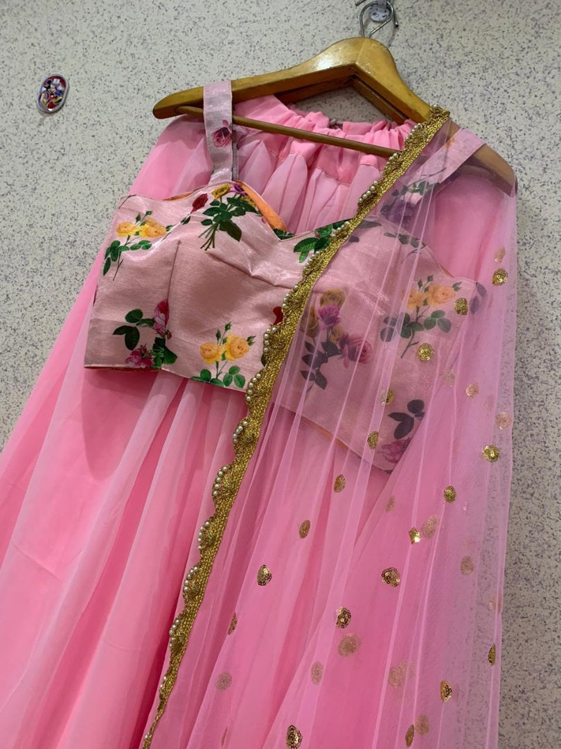 Baby pink georgette girlish lehenga choli